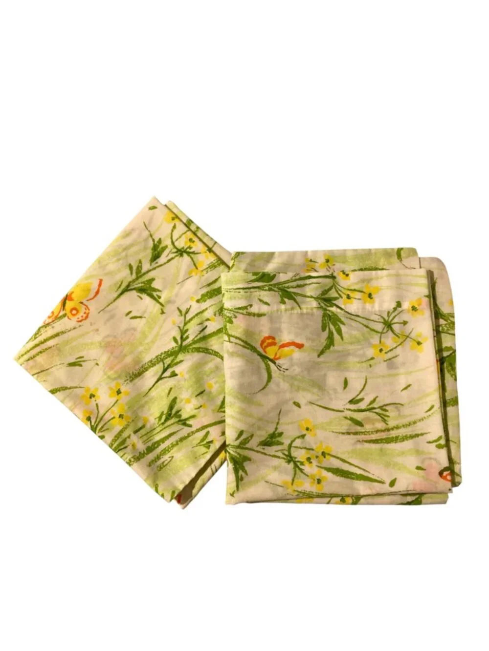 Vintage Butterfly Green And Yellow Floral Pillowcase Set of 2 King Size